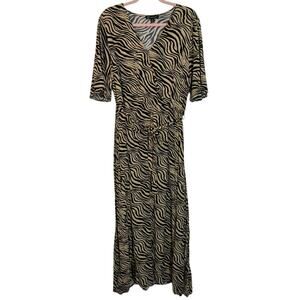INC International Concepts Black Tan Zebra Print Fit & Flare Maxi Dress Size XXL
